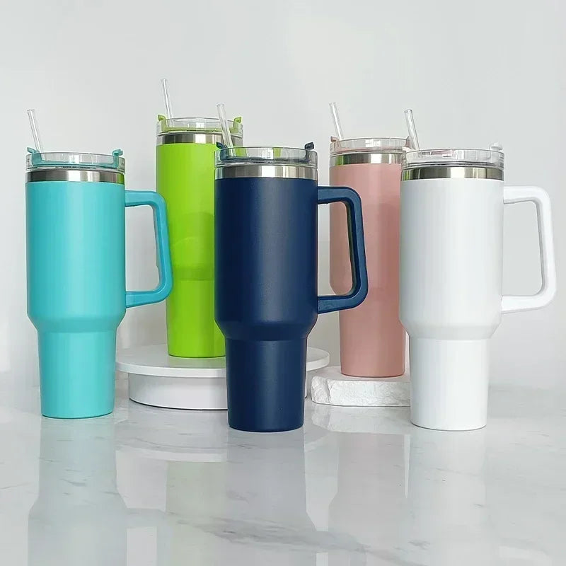 40Oz Mug Tumbler with Handle Insulated Stainless Steel Coffee Tumbler with Lids Straw Tumbler Termoses for Travel Vacuum Flasks