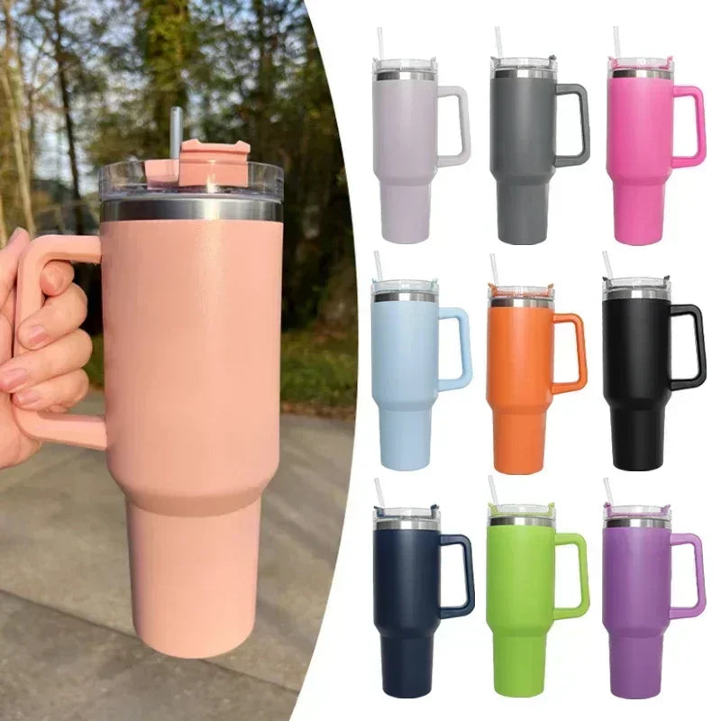 40Oz Mug Tumbler with Handle Insulated Stainless Steel Coffee Tumbler with Lids Straw Tumbler Termoses for Travel Vacuum Flasks